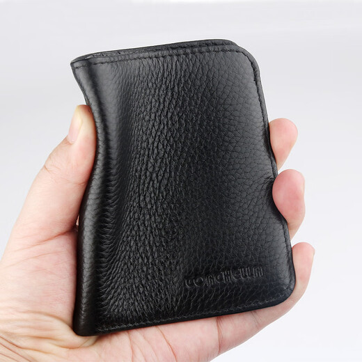 Goldlion Genuine Leather Wallet Men's Short Mini Simple Wallet Multifunctional Folding Soft Wallet Driver's License Card Holder Black