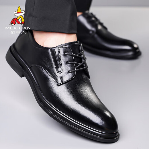 Scarecrow business casual leather shoes men's formal shoes dad derby shoes wedding shoes black 41