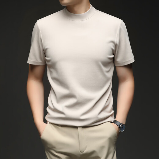 Autumn and winter half turtle neck short-sleeved T-shirt base shirt men's autumn 2025 winter warm half turtle neck top green 1301 2XL