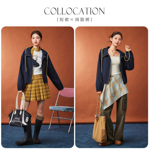 IEF/Aiyifu 2025 Autumn New Korean Fashion Casual Commuting Temperament Loose and Versatile Hooded Jacket Navy XS