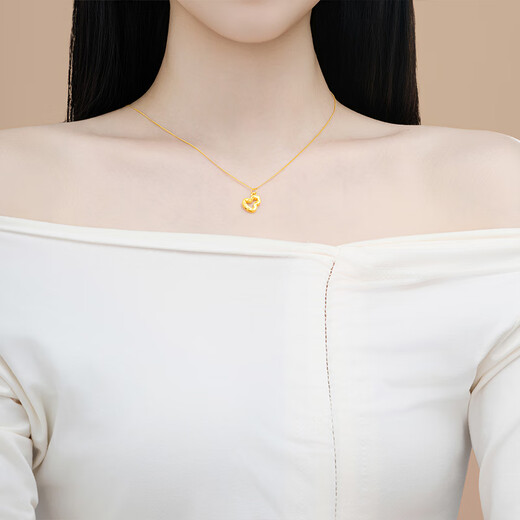 Jin Xiaoxiu crushed ice gourd gold pendant for women new pure gold 999 necklace pendant birthday gift for girlfriend during festivals 0.29-0.31g, shining gourd pendant - with gold chain