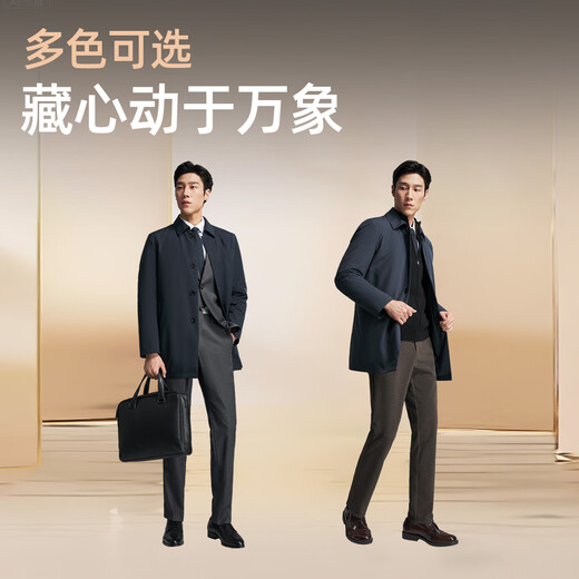 Youngor windbreaker men's high-quality polyester fiber down windbreaker business lapel classic inner zipper 2025 new arrival gray blue VYYF419865HFA L 175/96A (recommended 130-150Jin Jin equals 0.5kg)