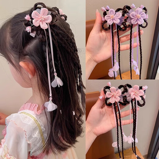 Ancient style wig braid hair accessories little girl cute flower hairpin children Hanfu headwear Chinese style girls hairpin pink flower tassels-1 pair