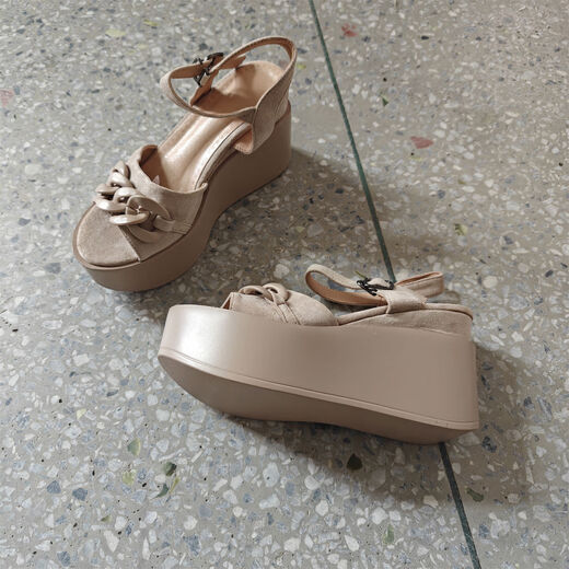 Yiyerated Yiyered Yiyerd Rabatt Damenschuhe Schwarze Aprikosenfarbe mit hochgelösten High-Heels-Keilabsatz-Wasserdichte mit hohem Soled-Hop-Absatz-Waterfleisch-Plattform exponiertes Aprikosenfarbe 9cm13571 36 36 36 36 36
