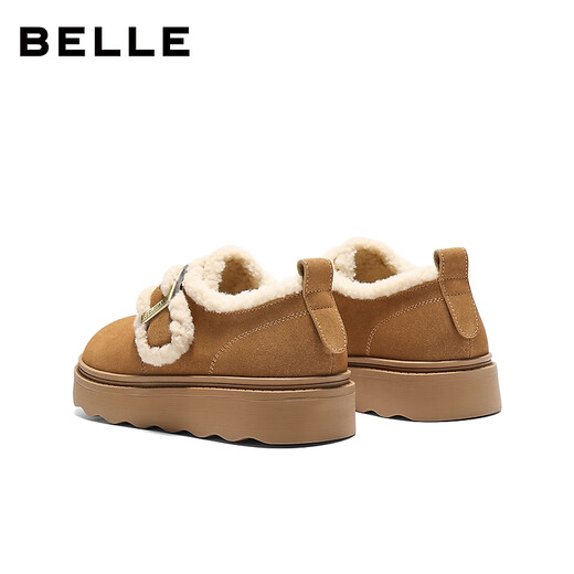 Belle retro fur edge snow boots for women 2025 winter new mall same style comfortable fur casual shoes E5N1DDM5 pre-sale brown 37 (235mm)