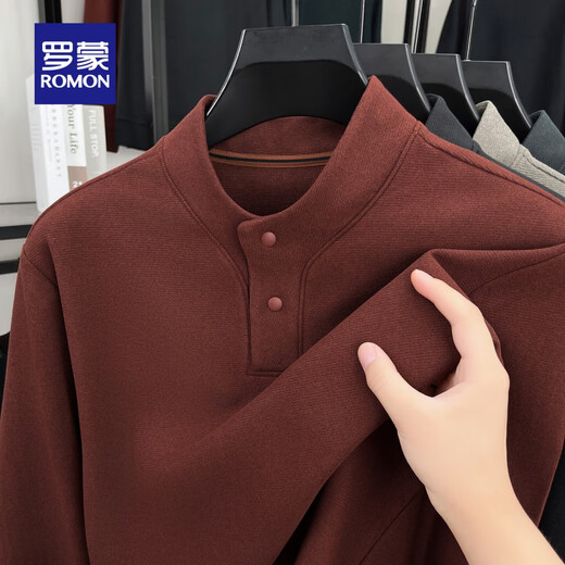 ROMON Classic Henley Collar Sweater Men's 2025 Autumn New Business Casual Fashion Loose Comfortable Versatile Bottoming Shirt Qianmika M (170) Recommended 100-120 Jin Jin equals 0.5 kg