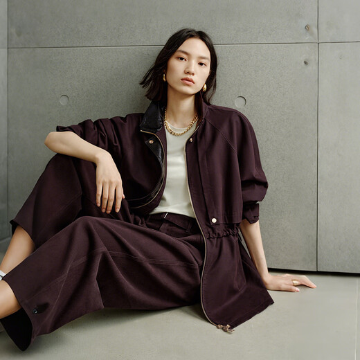 Peacebird [Same Model in Shopping Mall] Zhang Jingyi The same blackberry Bath style hunting jacket 25 windbreaker jacket A1BBF3524 Fig purple XS 150