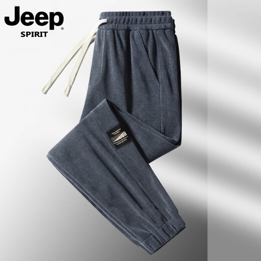 JEEP Light Luxury Corduroy Sweatpants Men's Autumn and Winter Plus Velvet Thickened Large Size Loose Sports Pants Winter Casual Long Pants Gray Leg-tie Spring and Autumn Style Regular M (Recommended 85-100 Jin Jin is equal to about 0.5 kg)