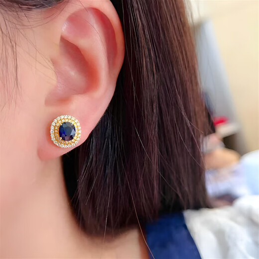 HEEKAIYI Sapphire Stud Earrings for Women Royal Blue 18k Gold Diamond Earrings Chinese Valentine's Day Birthday Gift for Wife and Girlfriend Selected 2.22 Carat/Royal Blue