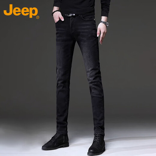 JEEP Jeep jeans men's autumn and winter high-end business trend stretch slim casual pants for men black gray 32
