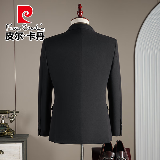 Pierre Cardin haute couture wool suit suit men's wedding dress business professional slim formal groom's suit British style handsome black suit + trousers + vest 3XL