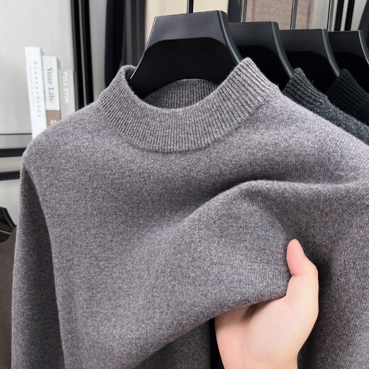 
100% wool men's thickened wool sweater for men in winter half-high neck warm sweater for middle-aged men pull-up base shirt BE-GHG900 black gray M (165) Recommended 90-125Jin [Jin equals 0.5 kg]