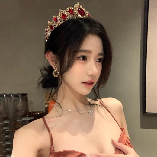 Aoyanlai light luxury princess 18th birthday crown bride ruby crown headband head role-playing earrings hair single product retro palace crown
