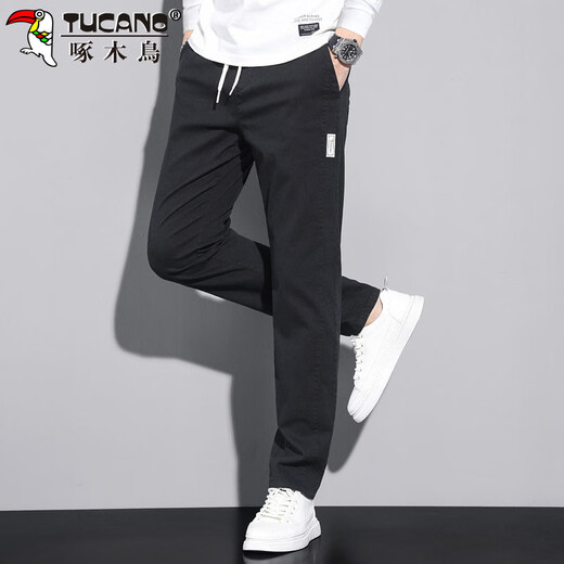 Woodpecker (TUCANO) pants men's autumn and winter straight casual pants men's loose sports trend versatile trousers black 32
