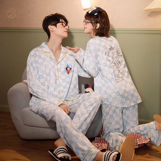 Gongdie Light and Soft Disney Mickey Modal Cotton Couple Pajamas Women's Long Sleeve Spring and Autumn Men's Suit