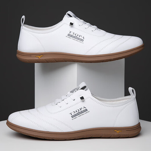Autumn and winter casual leather shoes men's shoes soft sole men's business casual shoes one-foot-tight lightweight beanie shoes white shoes white 9173 42