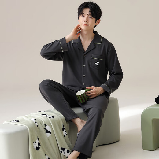 Yalu Herren-Pyjamas Herren Pure Cotton Pyjamas Frühlings- und Herbstwinterwinterhosen können auf der äußeren Strickjacke für Jungen Casual Home Clothing-Anzug [100% Baumwolle, bequem und atmungsaktiv] 16802 xl [Gewicht vorschlagen 135-155 Jin [Jin gleich 0,5 kg]] getragen werden.