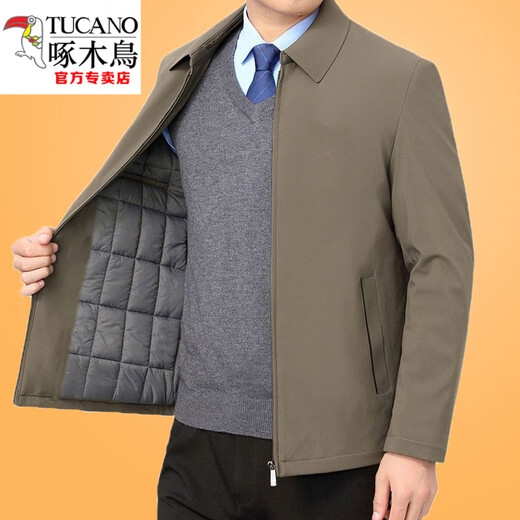 Woodpecker (TUCANO) cotton coat for middle-aged men with lapels, thin cotton coat, middle-aged and elderly dad wear, winter thickened executive jacket, quilted zipper style - navy blue L 170 - weight 90-120 Jin Jin is equal to 0.5 kg