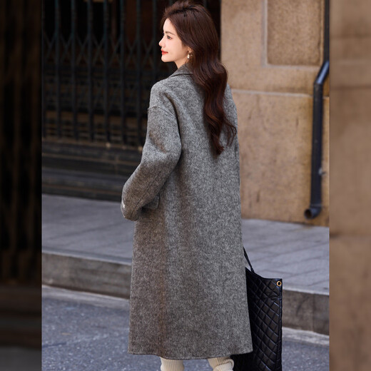 Bailuyu Winter Wool Blended Double-sided Wool Coat Temperament Lapel Thick Long Coat Jacket for Women Dark Gray 1 M