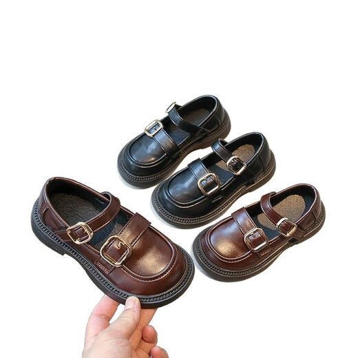 Girls Shoes Princess Shoes 2025 Spring New Genuine Leather Children's Small Leather Shoes Soft Sole Girls Black Single Shoes Spring Style Black 32 Inner Length Approximately 19.6cm