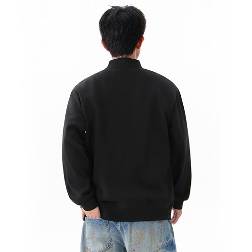 Homlean Heavy Henley Collar Solid Color Sweatshirt Men's Spring Fashion Versatile Loose Casual Bottoming Top HQ00 Black L