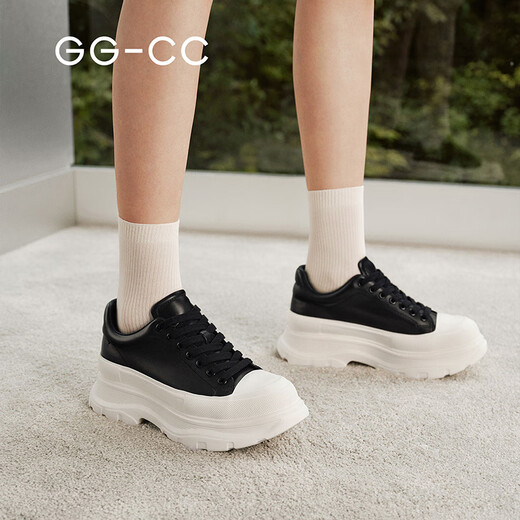 GG-CC genuine leather thick-soled white shoes for women new platform shoes versatile height-increasing women's shoes casual sneakers ins G21X2014 black cowhide 34