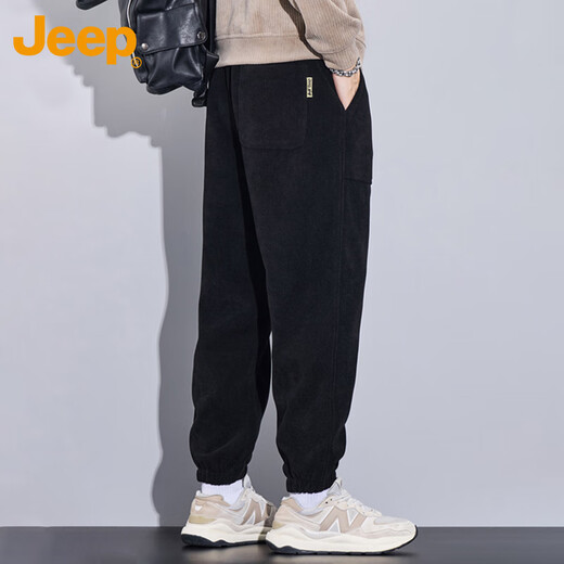 JEEP Jeep pants men's winter thickened European cotton velvet casual pants loose men's leggings sweatpants gray XL