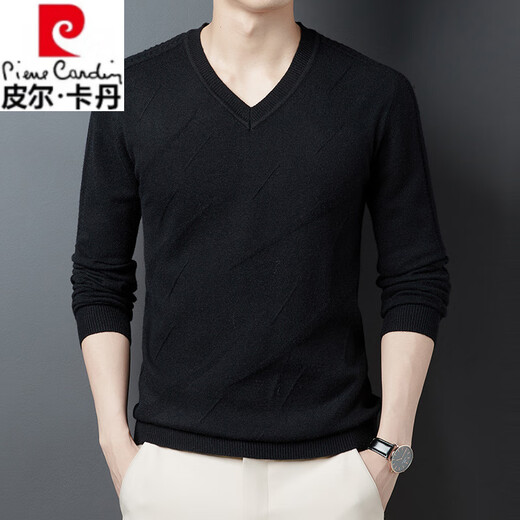 Pierre Cardin high-end knitted sweaters for men 2026 autumn new trendy inner V-neck sweater casual bottoming men's wear K11 black XL 175/52 recommended 140-155Jin Jin equals 0.5 kg
