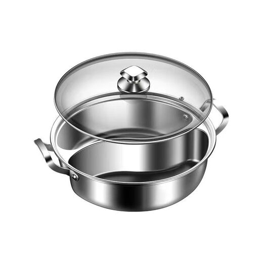 Fat Donglai's same style one-piece food-grade 316 stainless steel mandarin duck pot thickened double-ear soup pot divided induction cooker hot pot mandarin duck pot with lid newly upgraded one-piece molding 32cm