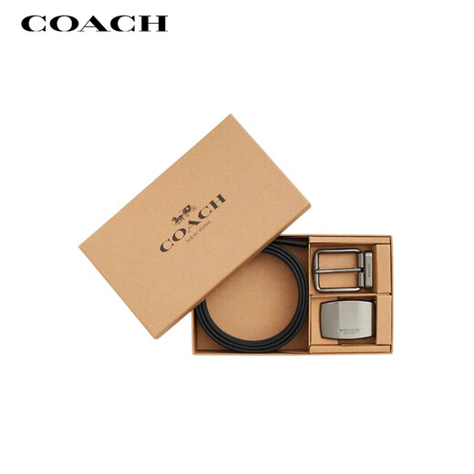 COACH brand direct supply men's double buckle belt gift box 38MM gray black CW362