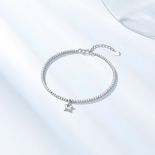 Trendy Acer PT950 platinum bracelet for women with sparkling poppy beads birthday gift pricing, Platinum Star, about 4.65g