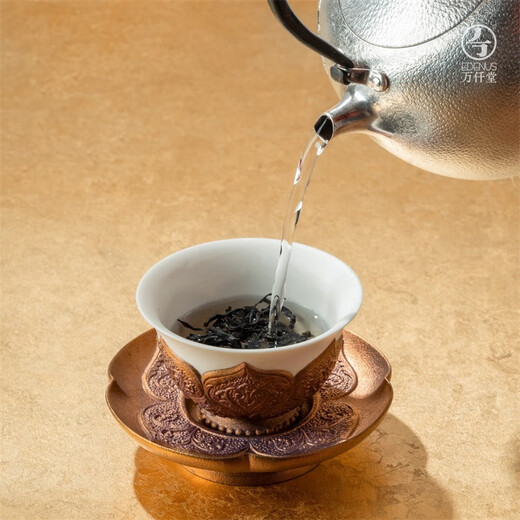 Wanqiantang (Edenus) jointly branded Shaanxi Libo high-end complete set of tea sets, ceramic household covered bowl set, tea cup, accompanying gift box, Tang Dynasty golden bowl, as a gift (white sand glaze) 1 covered bowl, 1 bowl holder, 2 cups and 2 saucers