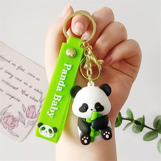 Cartoon Panda Keychain Student Class Gift Cute National Treasure School Bag Pendant Chengdu Panda Cultural and Creative Small Gift Holding Pillar + Eating Bamboo Shoots