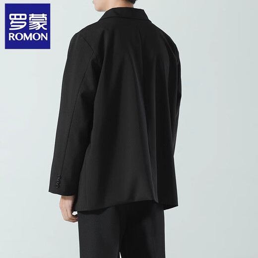 Romon Blazer Casual Blazer Men's Autumn and Winter New Loose y versátil uniforme de alta gama y un guapo traje de luz negro S [sugerido 85-95Jin [Jin es igual a 0.5 kg]]]