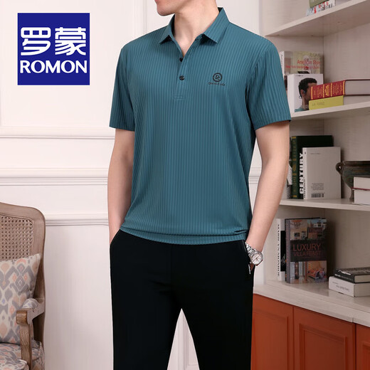 ROMON dad summer suit dad summer ice silk short-sleeved T-shirt middle-aged and elderly casual sportswear suit men's quick-drying 753 dark blue short-sleeved + trousers XL recommended 120Jin Jin equals 0.5kg -140Jin Jin equals 0.5kg