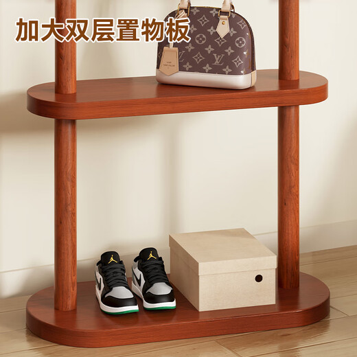 Miaoli solid wood clothes hanger floor-standing coat rack room storage bedroom clothes hanger indoor home vertical clothes storage rack single layer oval plate-walnut color solid solid wood
