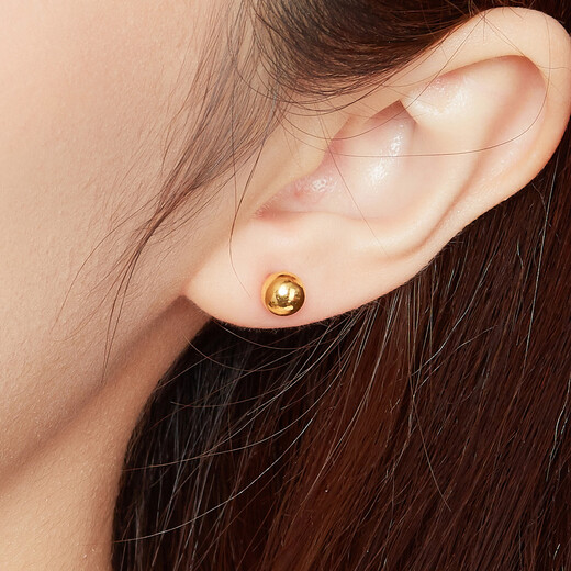 Lukfook Jewelry Pure Gold Glossy Round Beads Gold Earrings Price G01G0022DS Approximately 2.12 grams
