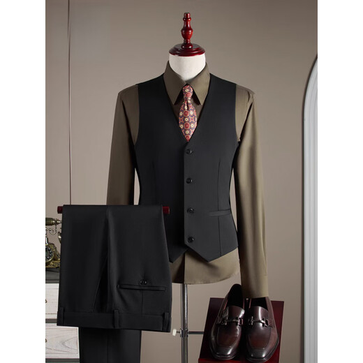 PDG Yageor 2025 Automne Suit pour hommes de marié robe de mariée Business Casual Work Travail Small One Budle - Black Suit + Vest + pantalon, obtenez 3xl 56