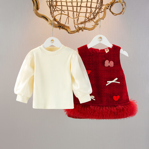 Girls suit dress autumn and winter style baby velvet princess dress baby one-year-old dress children's vest skirt red velvet style 80 cm