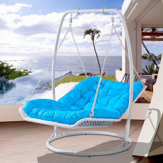 Chaise à bascule de Yusenyi, panier de suspension à double hamac, lit bleu, chaise swing extérieure, balcon, lit swing bleu suspendu pour adulte, chaise salon à bascule, blanc petit (A13821 Coussin de siège)
