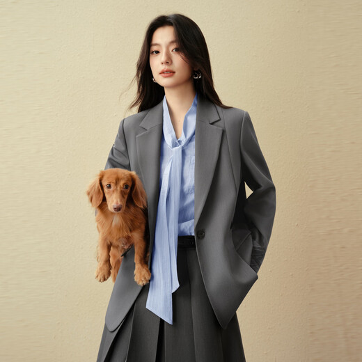 诗凡黎高级感西装外套2025年春新款轻职场设计通勤气质短款西服 沉檀灰 S