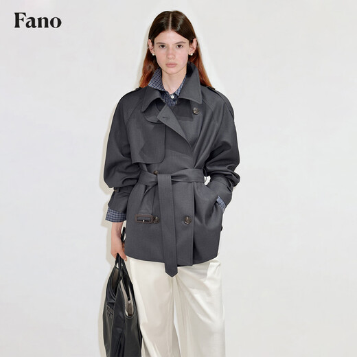 Fano studios Fan Luo Fano urban modern light drape classic raglan sleeve double breasted short windbreaker jacket for women 2025 autumn floral gray ready stock S