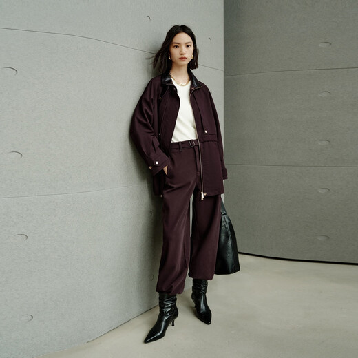 Peacebird [Same Model in Shopping Mall] Zhang Jingyi The same blackberry Bath style hunting jacket 25 windbreaker jacket A1BBF3524 Fig purple XS 150