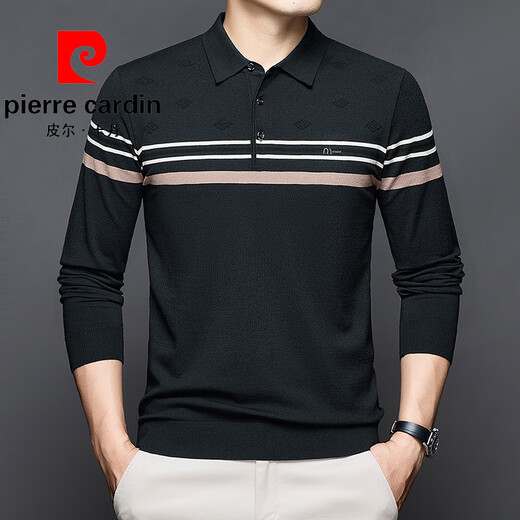 Pierre Cardin Spring and Automne NOUVEAU BUCUPAGE CONCUTÉE CASBRICAL T-shirt long à manches longues Polo à rayures en tricot mince d'âge moyen. Chemise GY12808 Brown Camel M Suggestion-125Jin [Jin est égal à 0,5 kg]