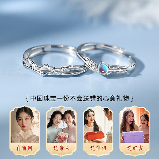 Chinese Jewelry Eucalyptus and Bird Couple Ring Men and Women One Sterling Silver Proposal Ring Confession Birthday Anniversary Gift for Girlfriend