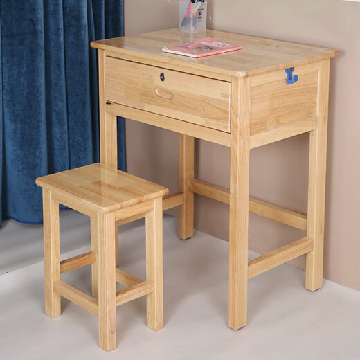 Factory direct sales of old-fashioned solid wood desks and chairs, primary and secondary school desks for training students, home writing desks, study desks and chairs, single desk with thickened oak surface, varnish version 60x40x76cm