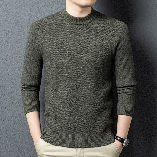 Yiliteng Men's Business Casual Round Neck Wool Sweater Cashmere Sweater H Seaweed Green M