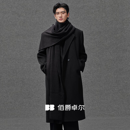 Earl Zall wool coat 100% men shoulder pads long goose down lining commuter coat men 2025 autumn and winter new moon night black regular - no lining XL (180)