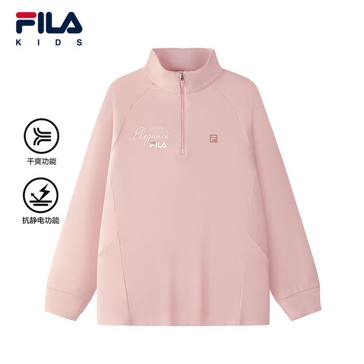 FILA anti-static children's long-sleeved T-shirt 2025 winter new tops for girls, middle and older children Rose Pollen-PK 165