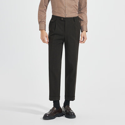 Lilang Shopping Mall Same Style SMART Suit Men's Double-Breasted Suit Nine-Point Pants Suit Striped 2025 Autumn Dark Brown Gray (25QXF251SA) 165A